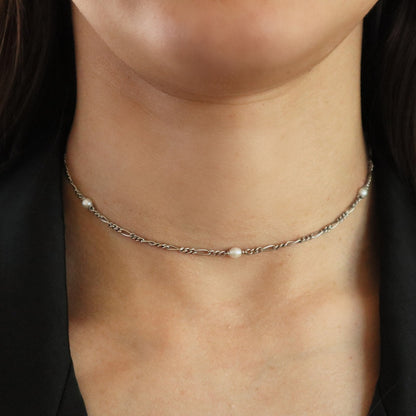 Art Deco Pearl Platinum Station Necklace