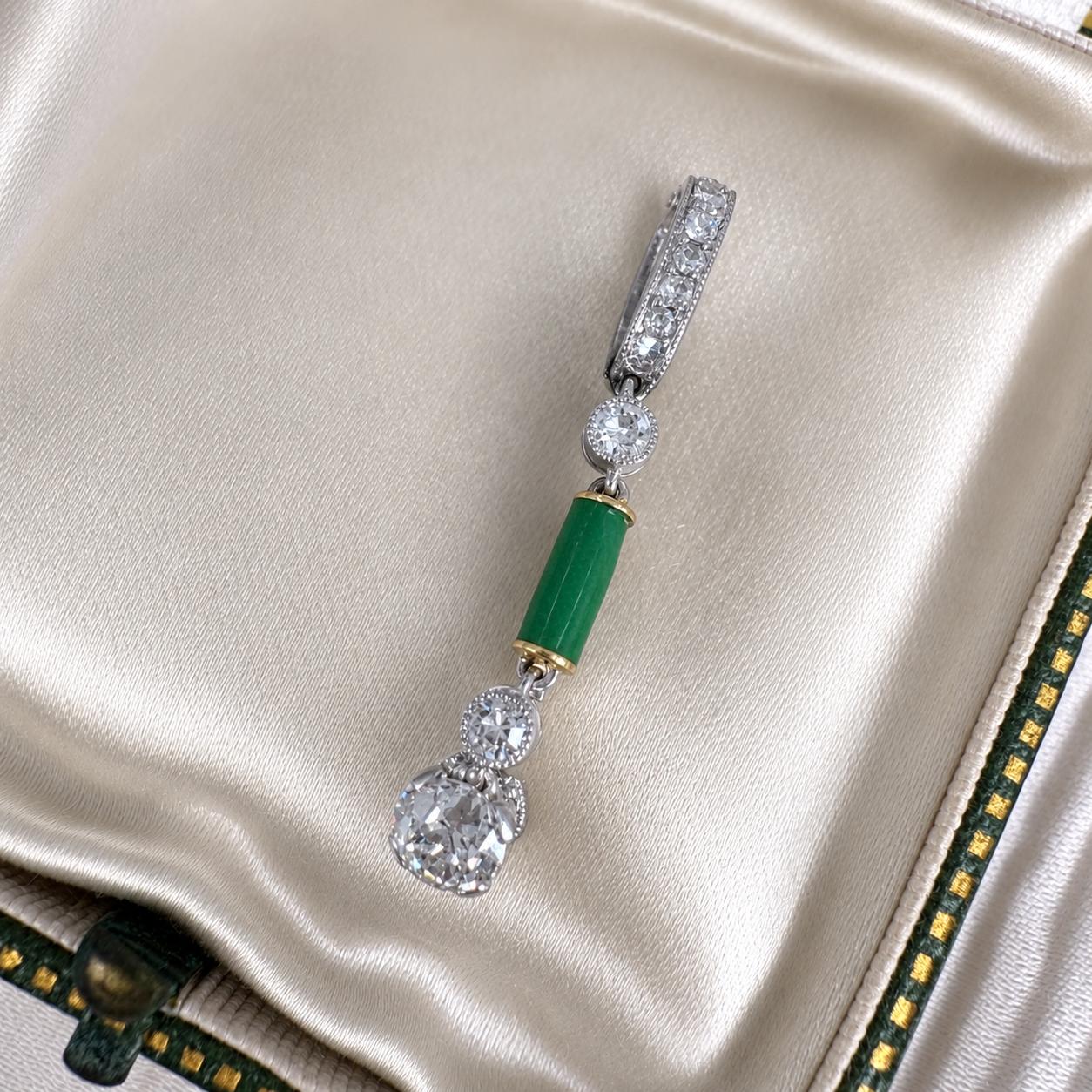 Antique Diamond Green Enamel Platinum Enhancer Pendant
