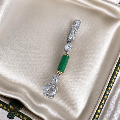 Antique Diamond Green Enamel Platinum Enhancer Pendant