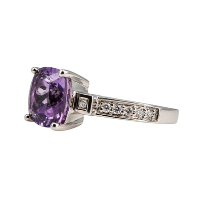 Contemporary Amethyst Diamond 14k White Gold Ring