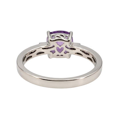 Contemporary Amethyst Diamond 14k White Gold Ring