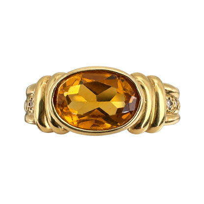 Contemporary Citrine Diamond 18k Yellow Gold Ring