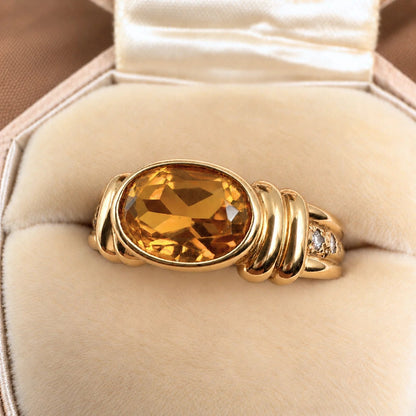 Contemporary Citrine Diamond 18k Yellow Gold Ring