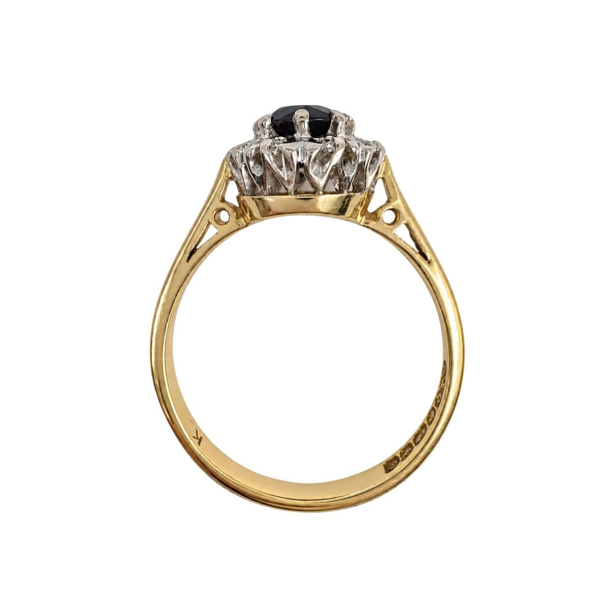 Mid Century English Sapphire Diamond 18k Cluster Ring