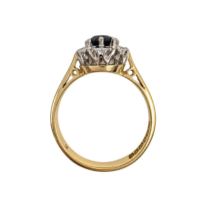 Mid Century English Sapphire Diamond 18k Cluster Ring