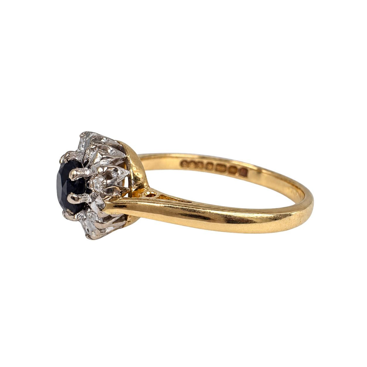 Mid Century English Sapphire Diamond 18k Cluster Ring