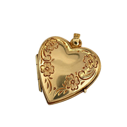 Mid Century 14k Yellow Gold Flower Heart Locket