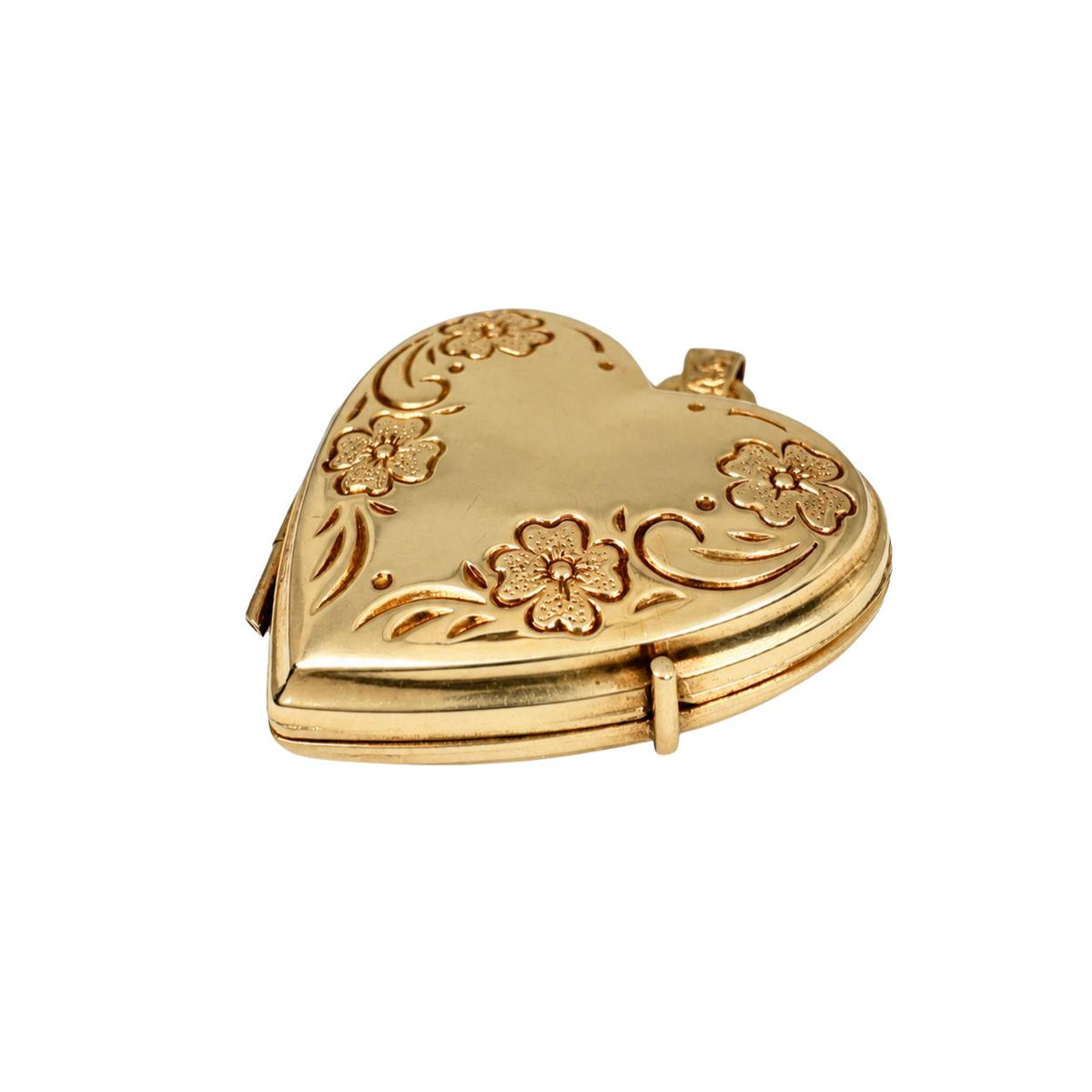 Mid Century 14k Yellow Gold Flower Heart Locket