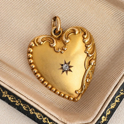 Victorian Diamond 10k Yellow Gold Heart Locket