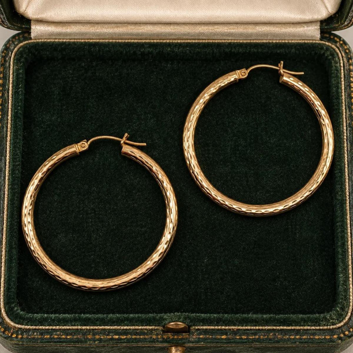 Vintage 10k Yellow Gold Hammered Hoops