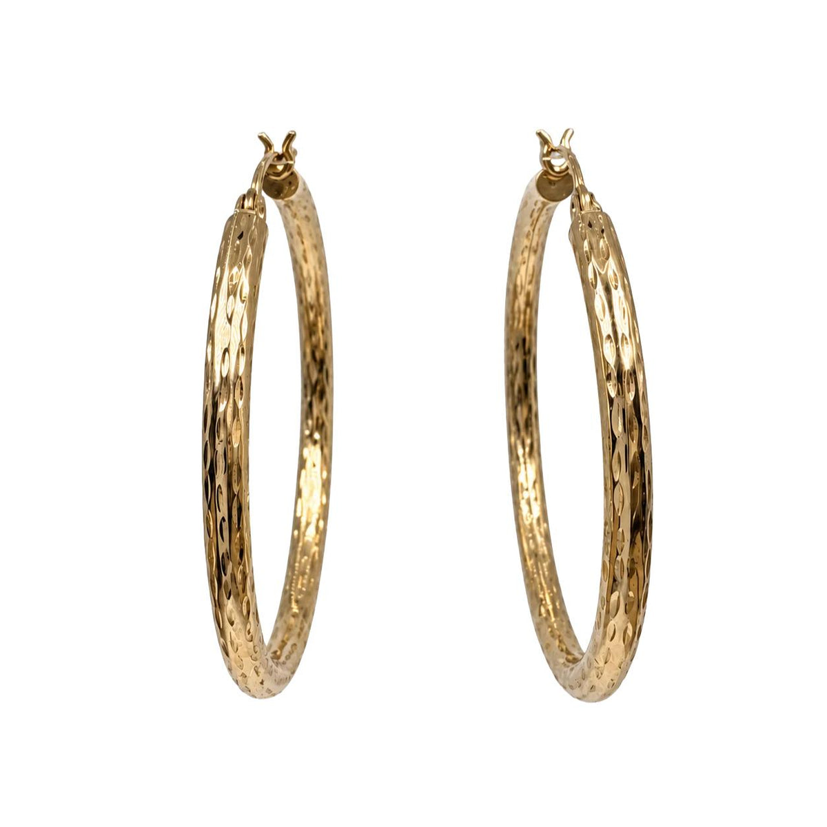 Vintage 10k Yellow Gold Hammered Hoops