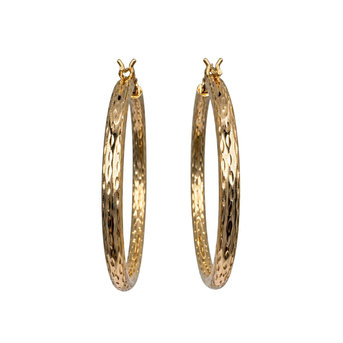 Vintage 10k Yellow Gold Hammered Hoops