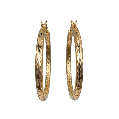 Vintage 10k Yellow Gold Hammered Hoops