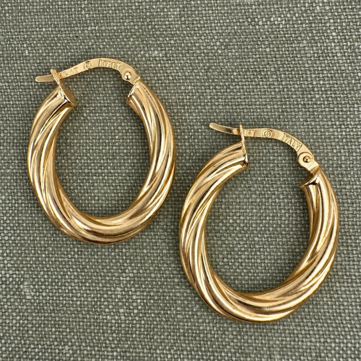 Vintage Italian 14k Yellow Gold Twist Hoops