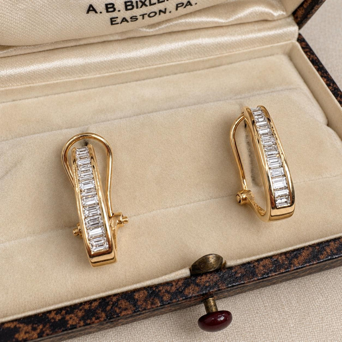 Vintage Diamond 14k Yellow Gold Channel Set Earrings