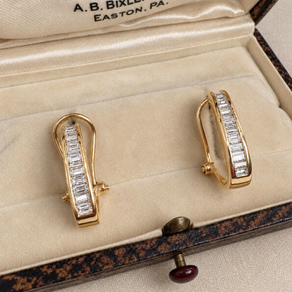 Vintage Diamond 14k Yellow Gold Channel Set Earrings