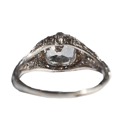 Antique GIA 2.02 Carat Cushion Cut Diamond Platinum Ring