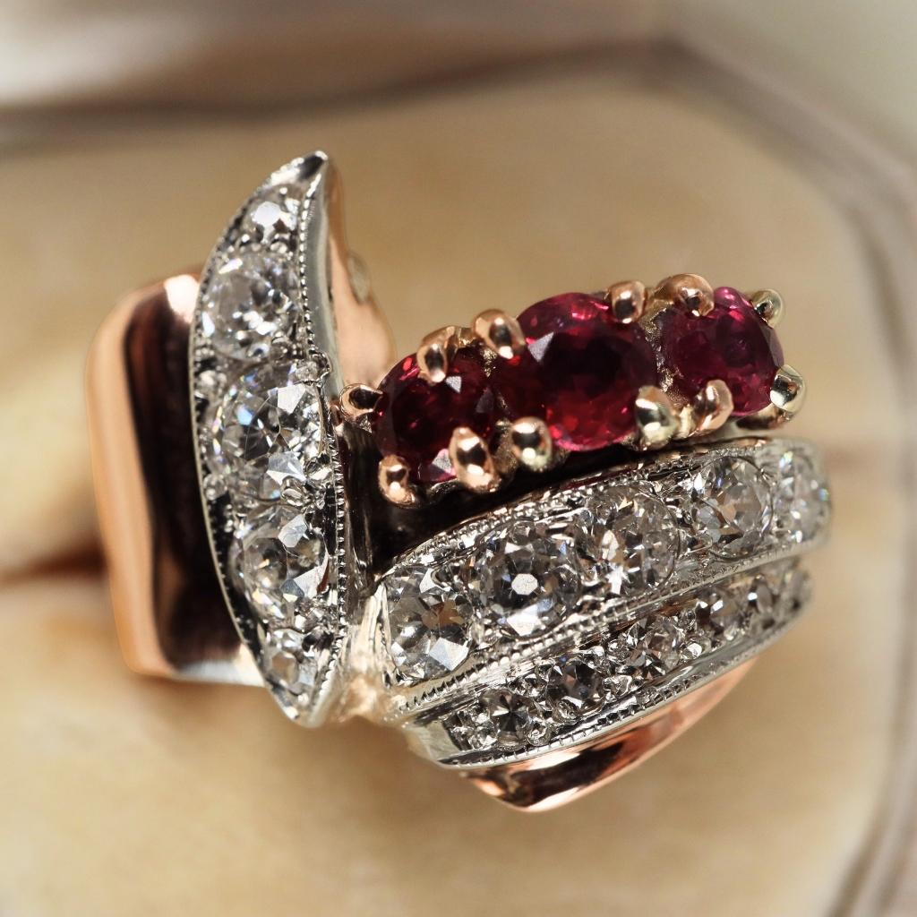 Retro Ruby Diamond 14k Assymetrical Ring