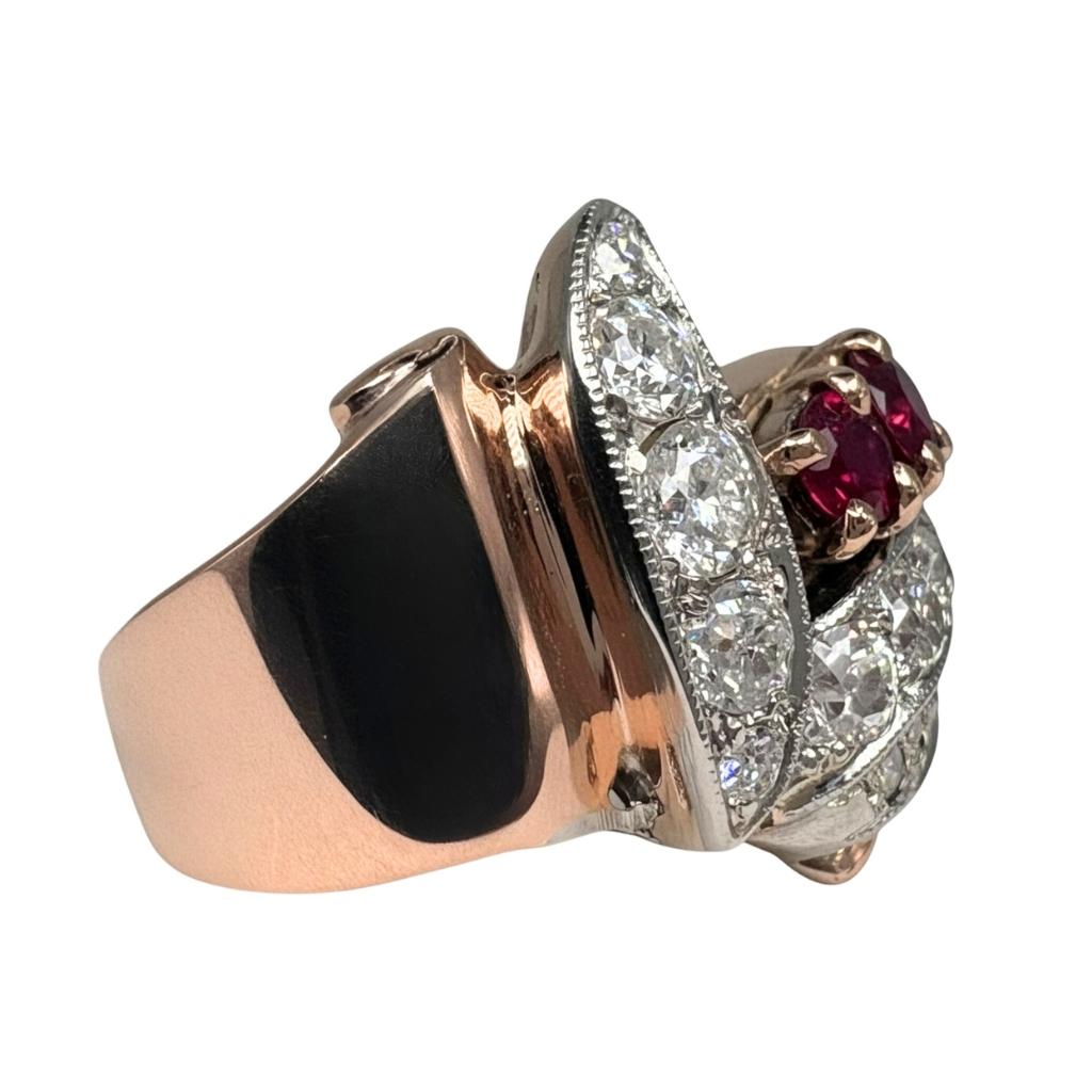 Retro Ruby Diamond 14k Assymetrical Ring