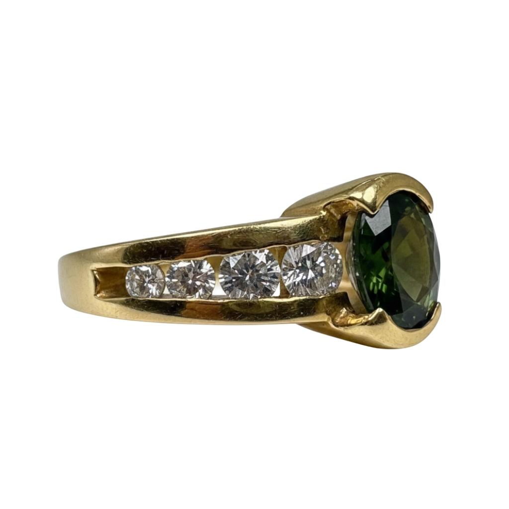 Vintage Green Sapphire Diamond 14k Yellow Gold Ring