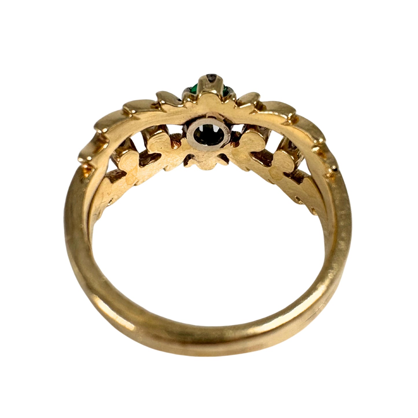 Mid Century Diamond Synthetic Emerald 18k Yellow Gold Ring