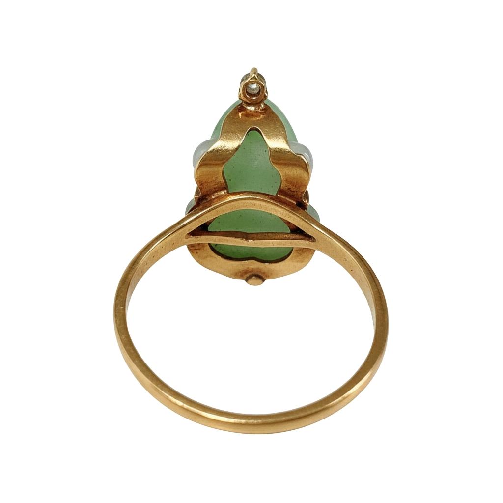 Vintage Jade Diamond 18k Yellow Gold Money Toad Ring