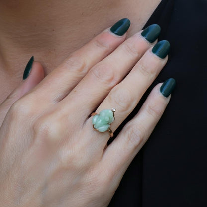 Vintage Jade Diamond 18k Yellow Gold Money Toad Ring