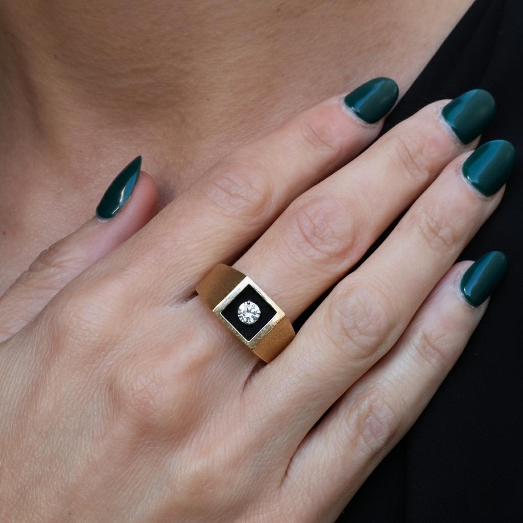 Vintage Diamond 14k Yellow Gold Signet Ring