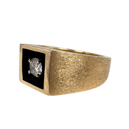 Vintage Diamond 14k Yellow Gold Signet Ring