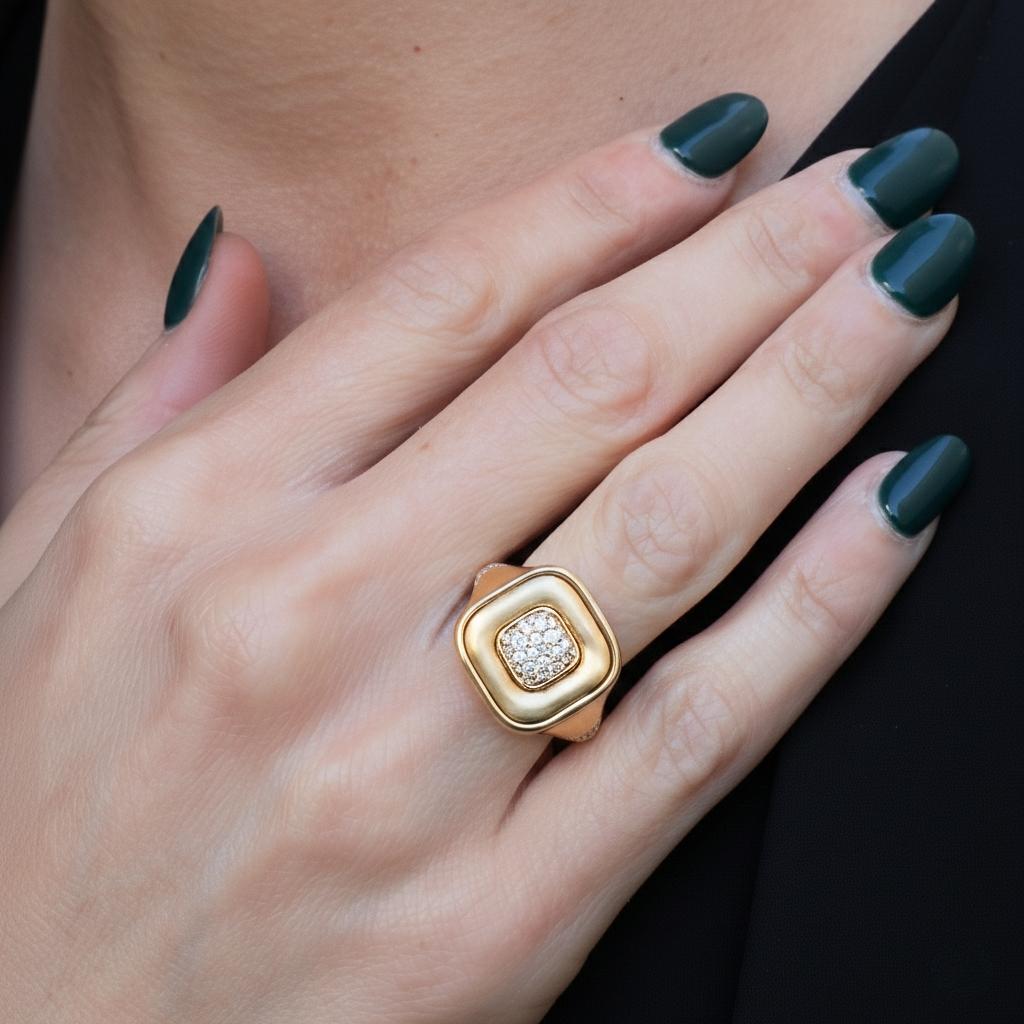 Contemporary Diamond Mother of Pearl Onyx 18k Flip Ring