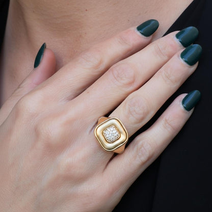 Contemporary Diamond Mother of Pearl Onyx 18k Flip Ring