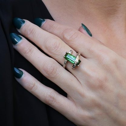 Vintage Tourmaline Diamond 14 White Gold Bypass Ring