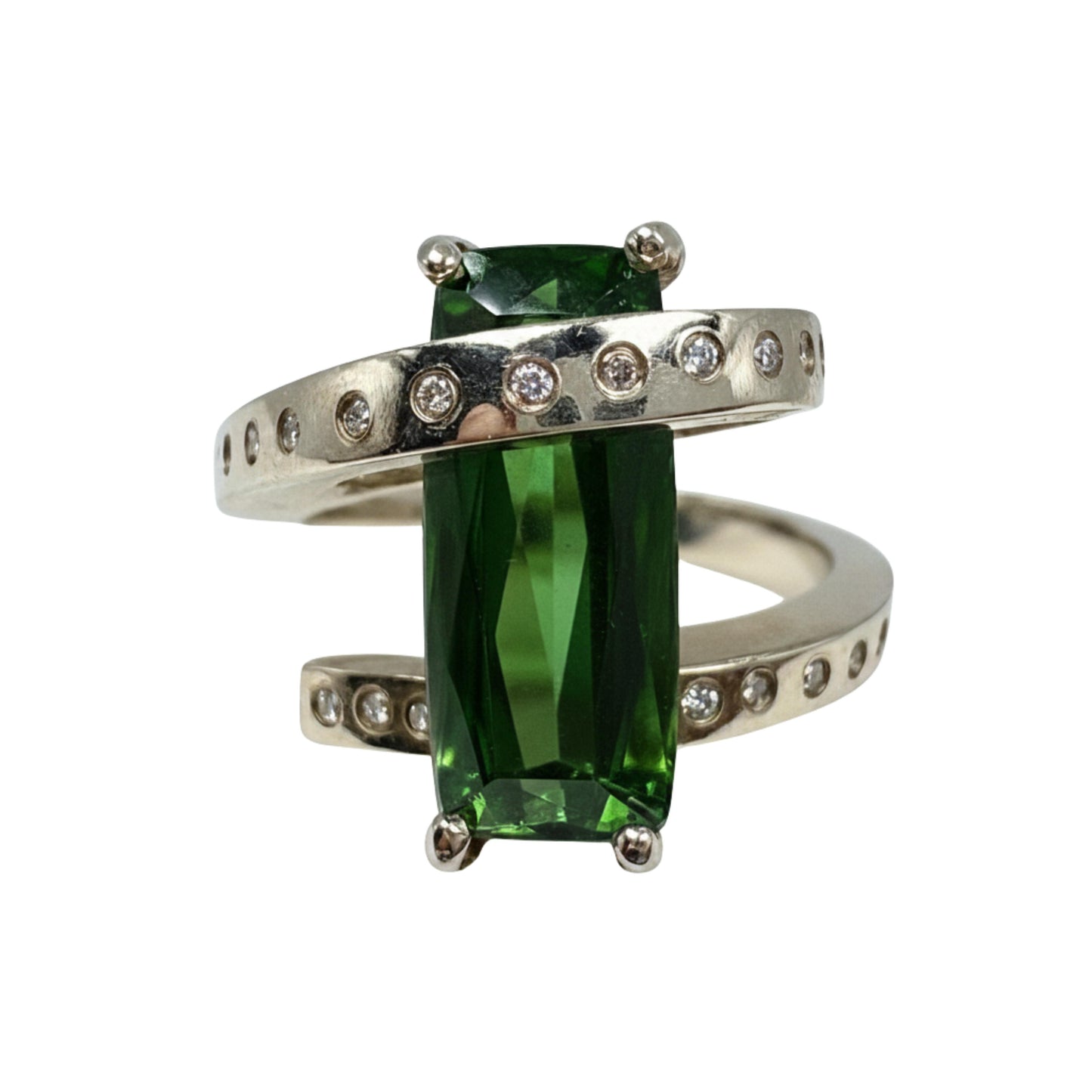Vintage Tourmaline Diamond 14 White Gold Bypass Ring