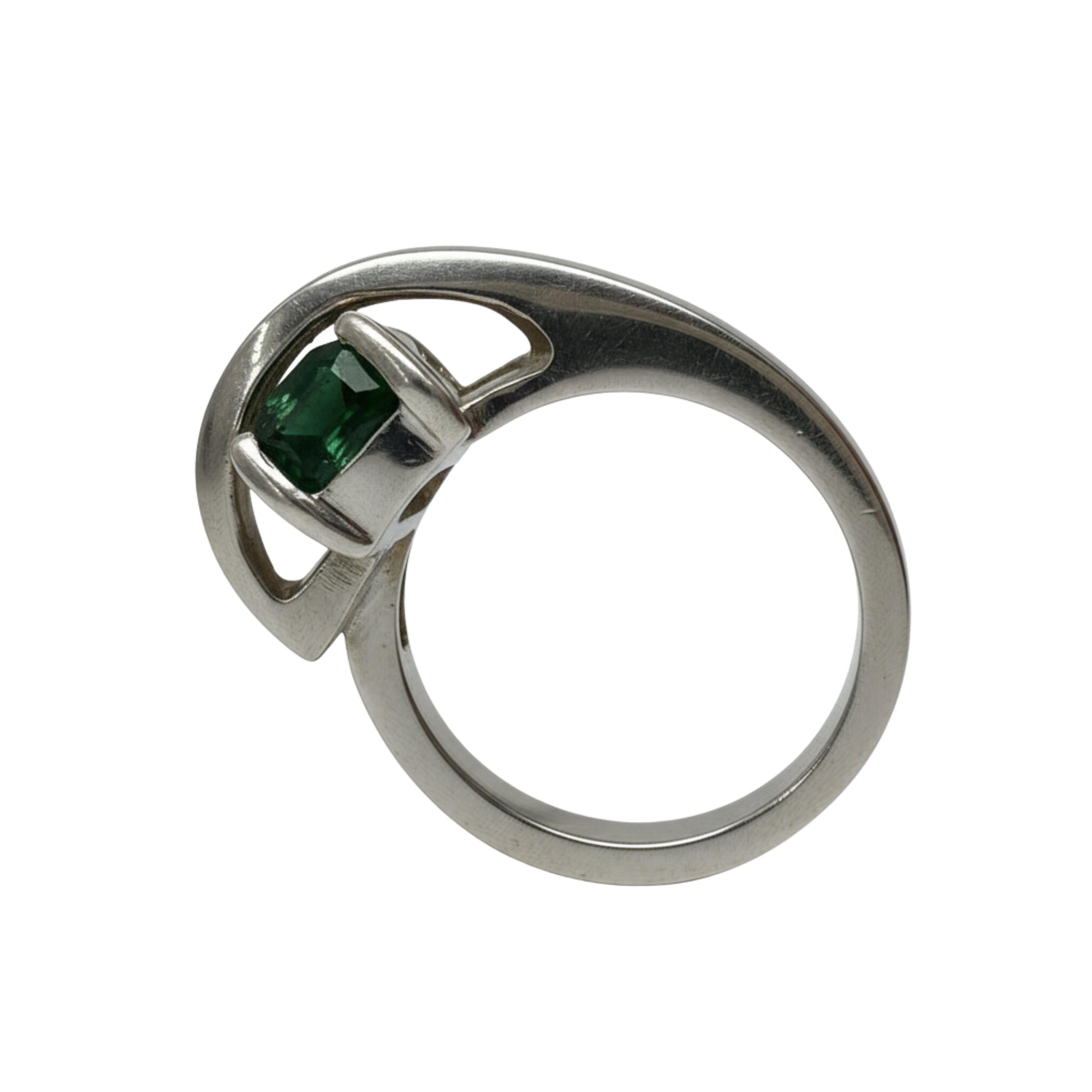 Vintage Tourmaline Diamond 14 White Gold Bypass Ring