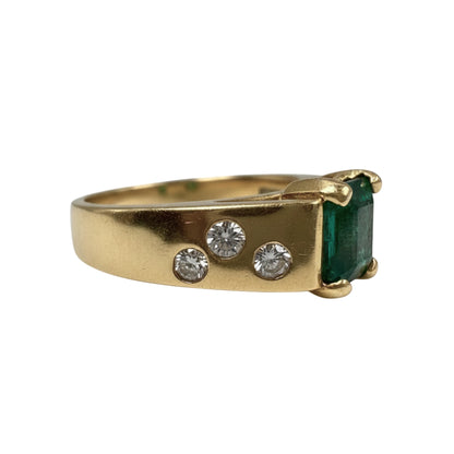 Vintage Emerald Diamond 14k Yellow Gold Ring
