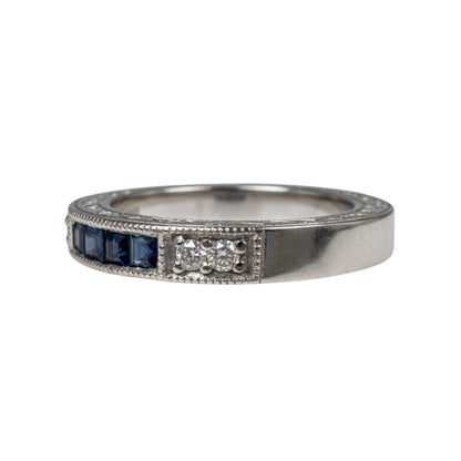 Art Deco Inspired Diamond Sapphire 14k White Gold Half Eternity Band
