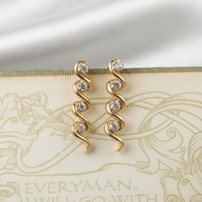 Vintage Diamond 14k Yellow Gold Dangle Earrings