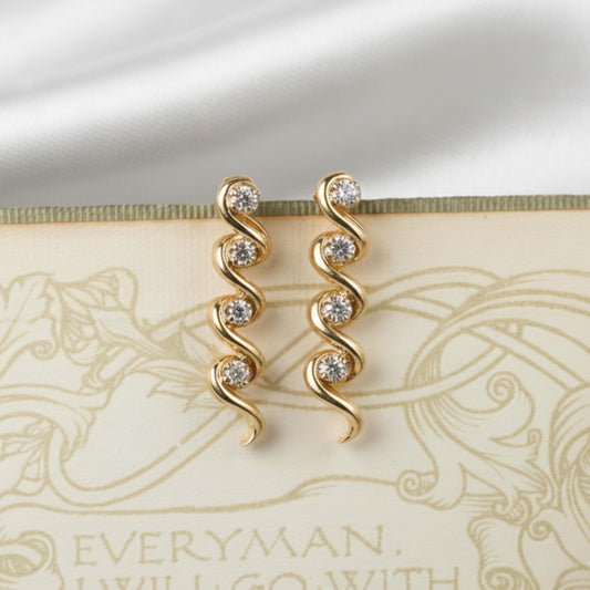 Vintage Diamond 14k Yellow Gold Dangle Earrings