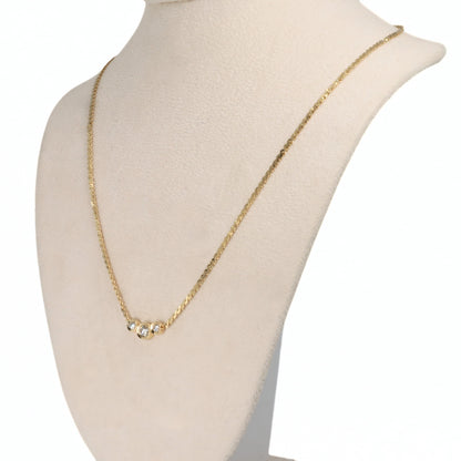 Vintage Diamond 14k Yellow Gold Three Stone Bezel Necklace