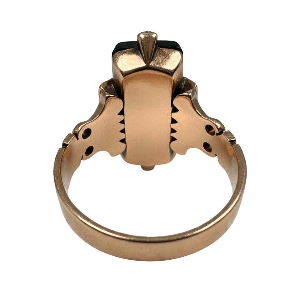 Victorian Onyx Diamond 14k Rose Gold Cameo Ring