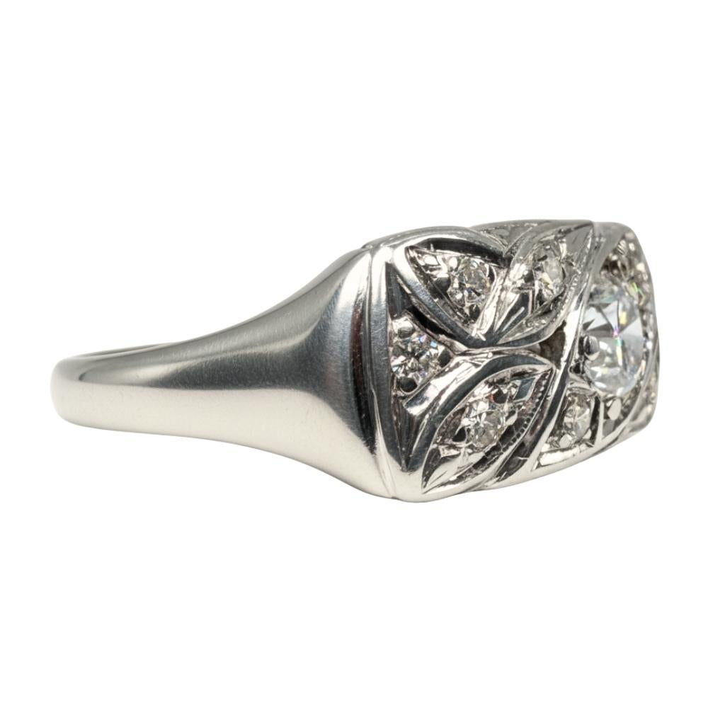 Mid Century Diamond 14k White Gold Ring