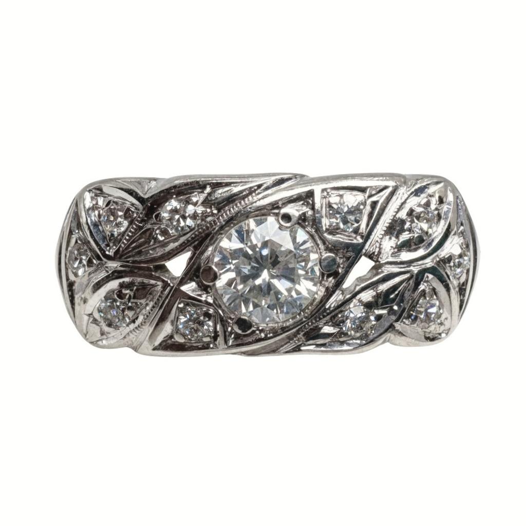 Mid Century Diamond 14k White Gold Ring