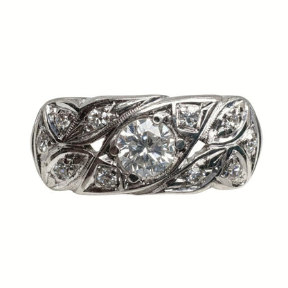 Mid Century Diamond 14k White Gold Ring
