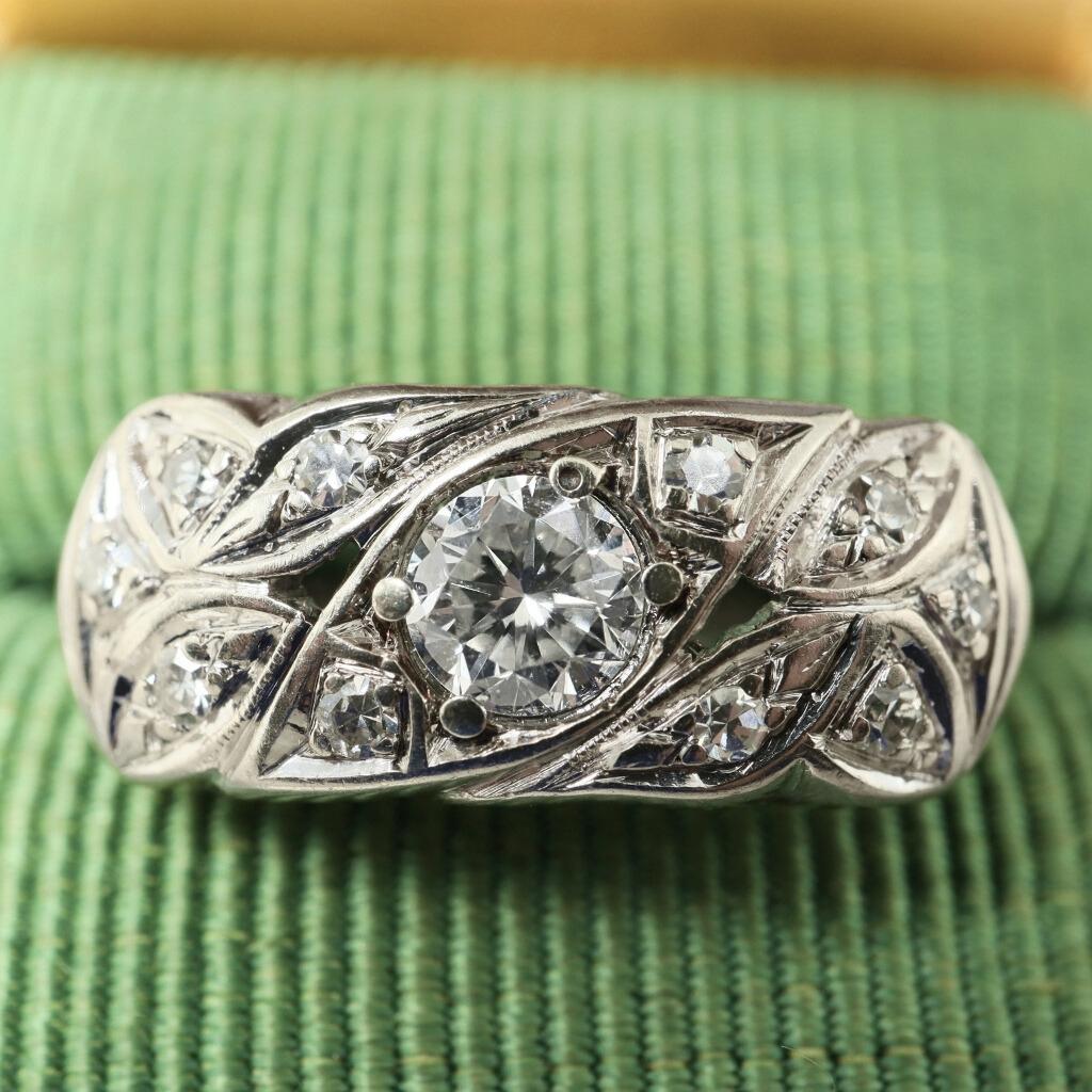 Mid Century Diamond 14k White Gold Ring