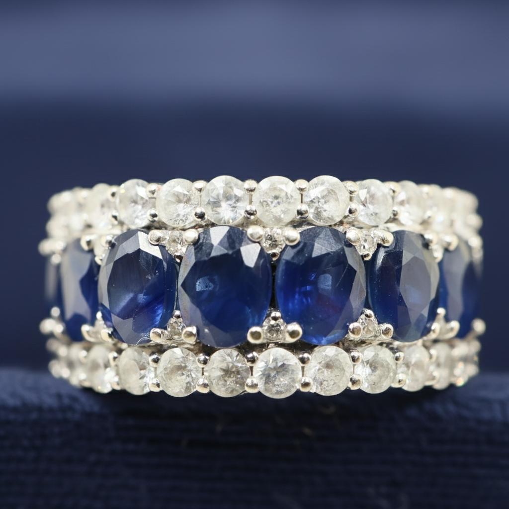 Contemporary Sapphire Diamond 14k White Gold Ring