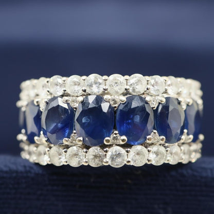 Contemporary Sapphire Diamond 14k White Gold Ring