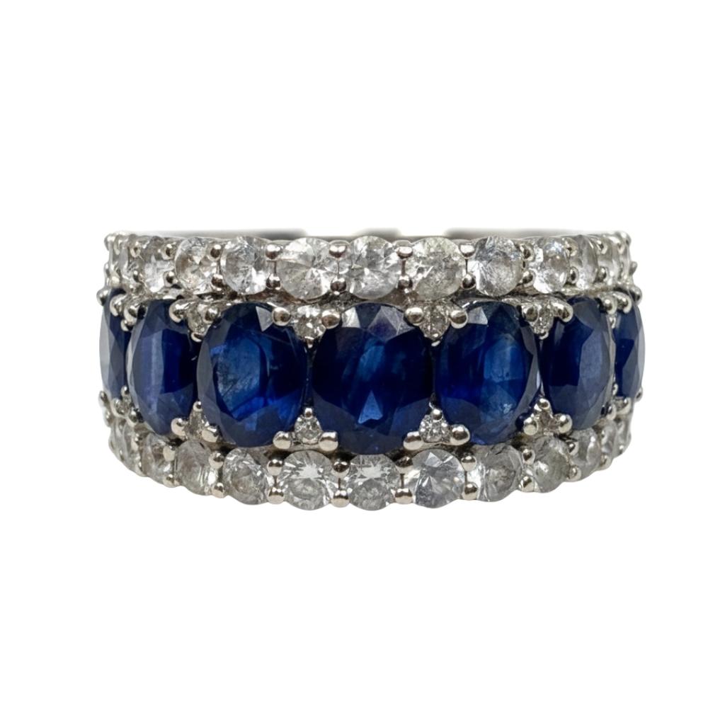 Contemporary Sapphire Diamond 14k White Gold Ring
