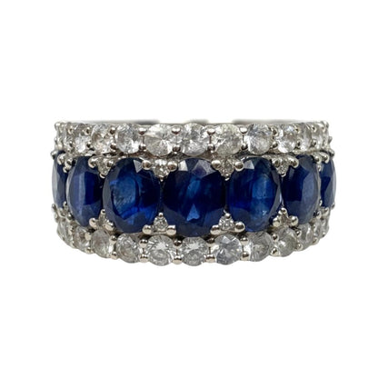 Contemporary Sapphire Diamond 14k White Gold Ring