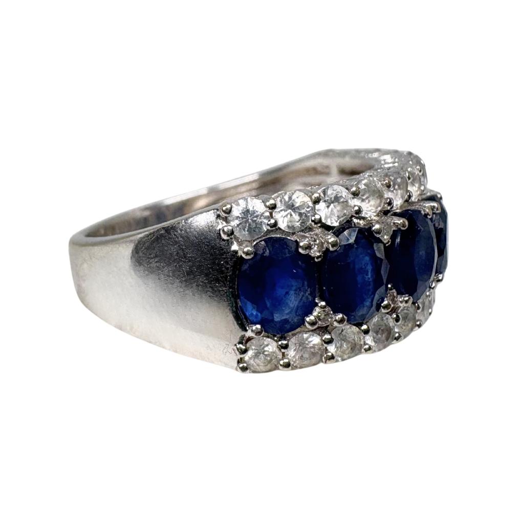 Contemporary Sapphire Diamond 14k White Gold Ring