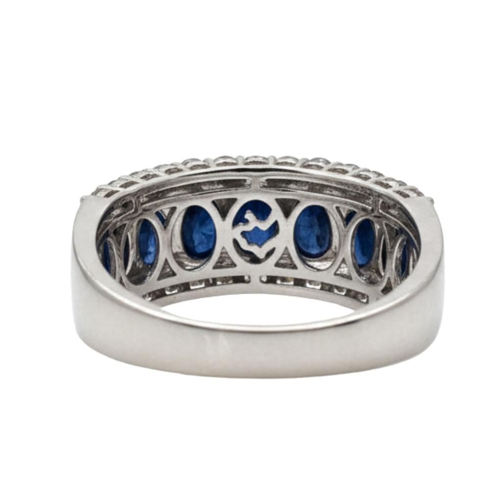 Contemporary Sapphire Diamond 14k White Gold Ring